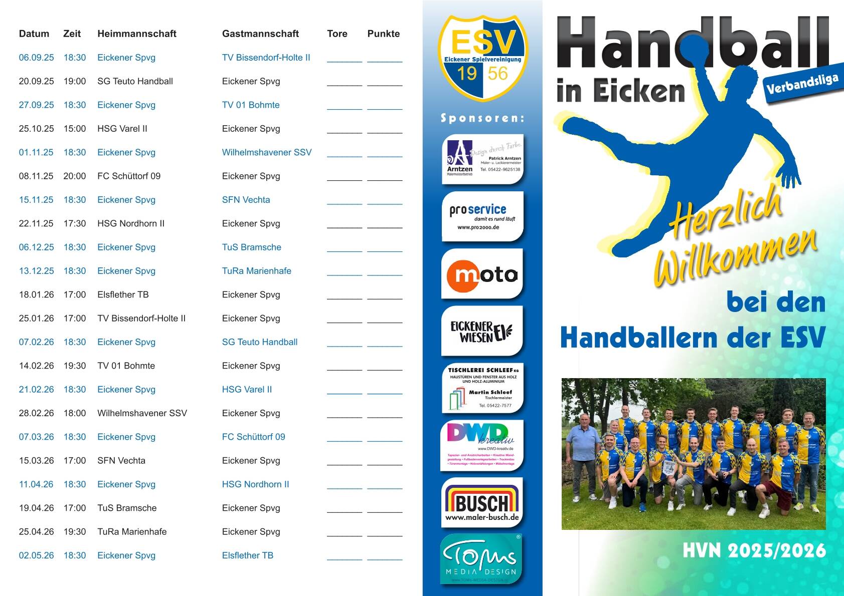 Flyer 1. Herren Saison 2025 - 2026 Teil 1 Flyer2024 2025 ESV Handball Eicken Bruche web page 0001 web