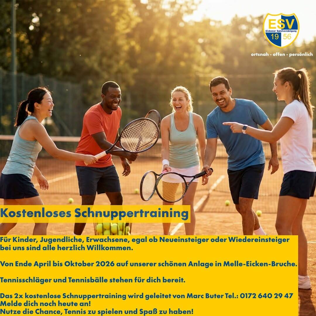 Schnuppertraining 2026 Tennisplatz Eickener SV Tennis spielen Tennisverein Stadt Melle Melle Eicken